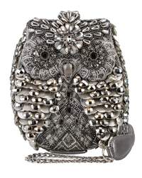 Mary Frances Silver Beaded Owl Crossbody