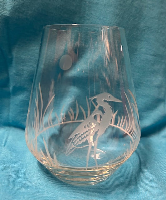 Etched Stemless Tumbler Heron 18oz