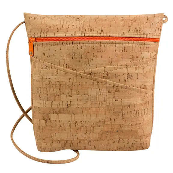 Rustic Cork Criss-Cross Pocket Body Bag-Natalie Therese-Orange Zip