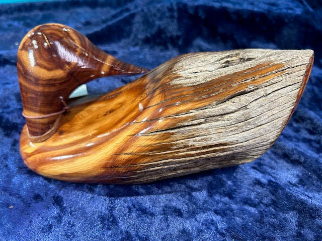 Hand Carved Cedar Wood Duck - Preening Pose