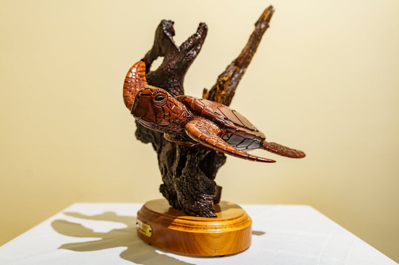 Hand Carved Hawaiian Turtle Statue by Craig Nichols - "Keiki Honu"