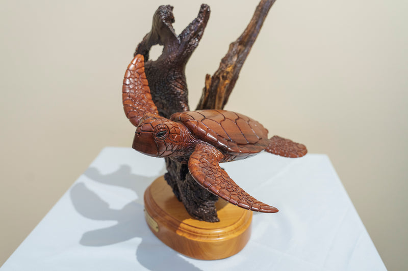 Hand Carved Hawaiian Turtle Statue by Craig Nichols - "Keiki Honu"