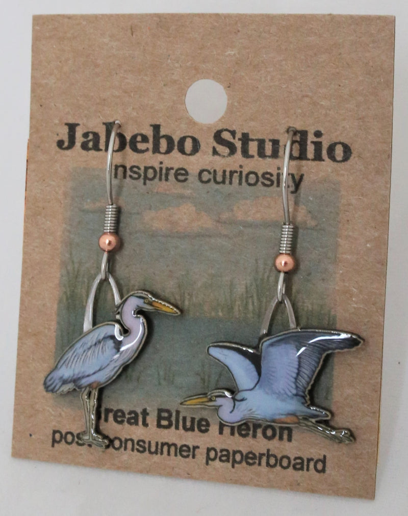 Recycled Great Blue Heron Earrings