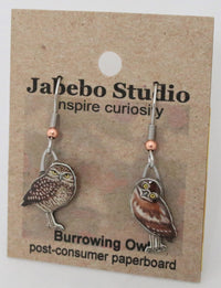 Recycled Burrowing Owl Earrings