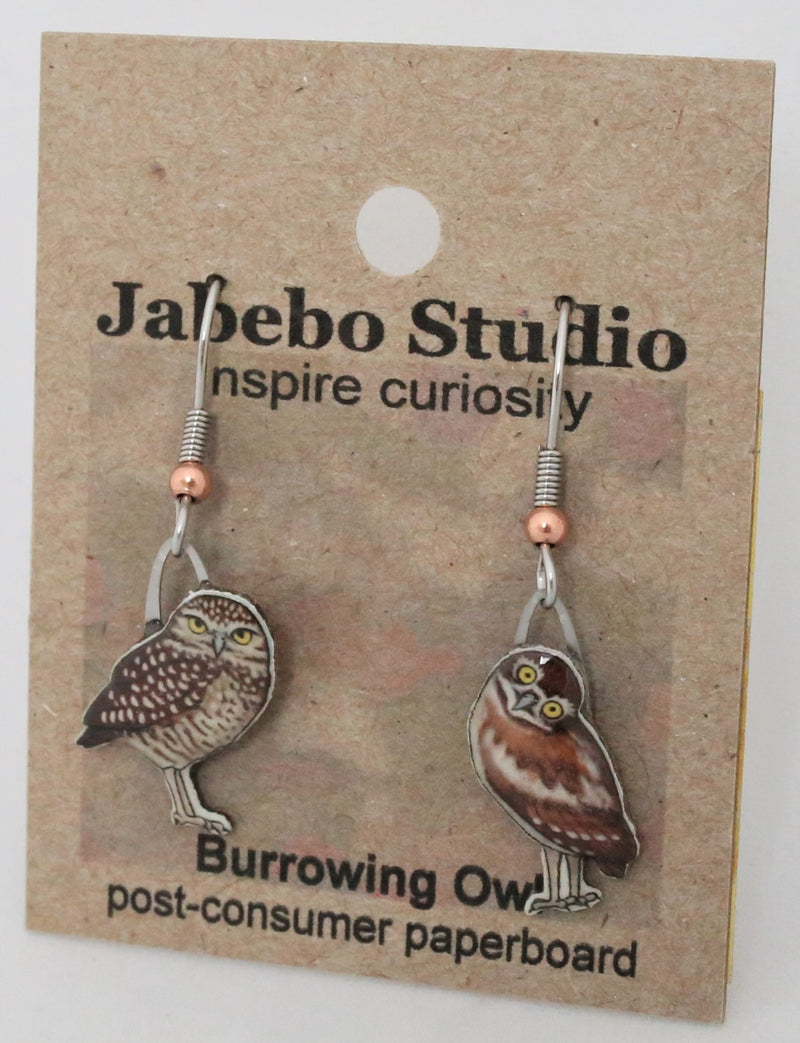 Recycled Burrowing Owl Earrings