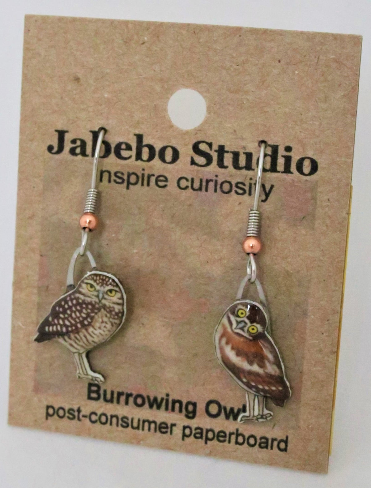 Recycled Burrowing Owl Earrings