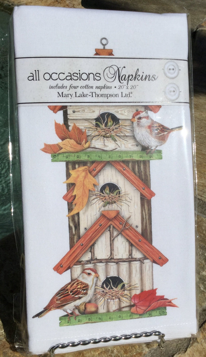 All-Occasion Cotton Napkins - Autumn Birdhouse - Set of 4