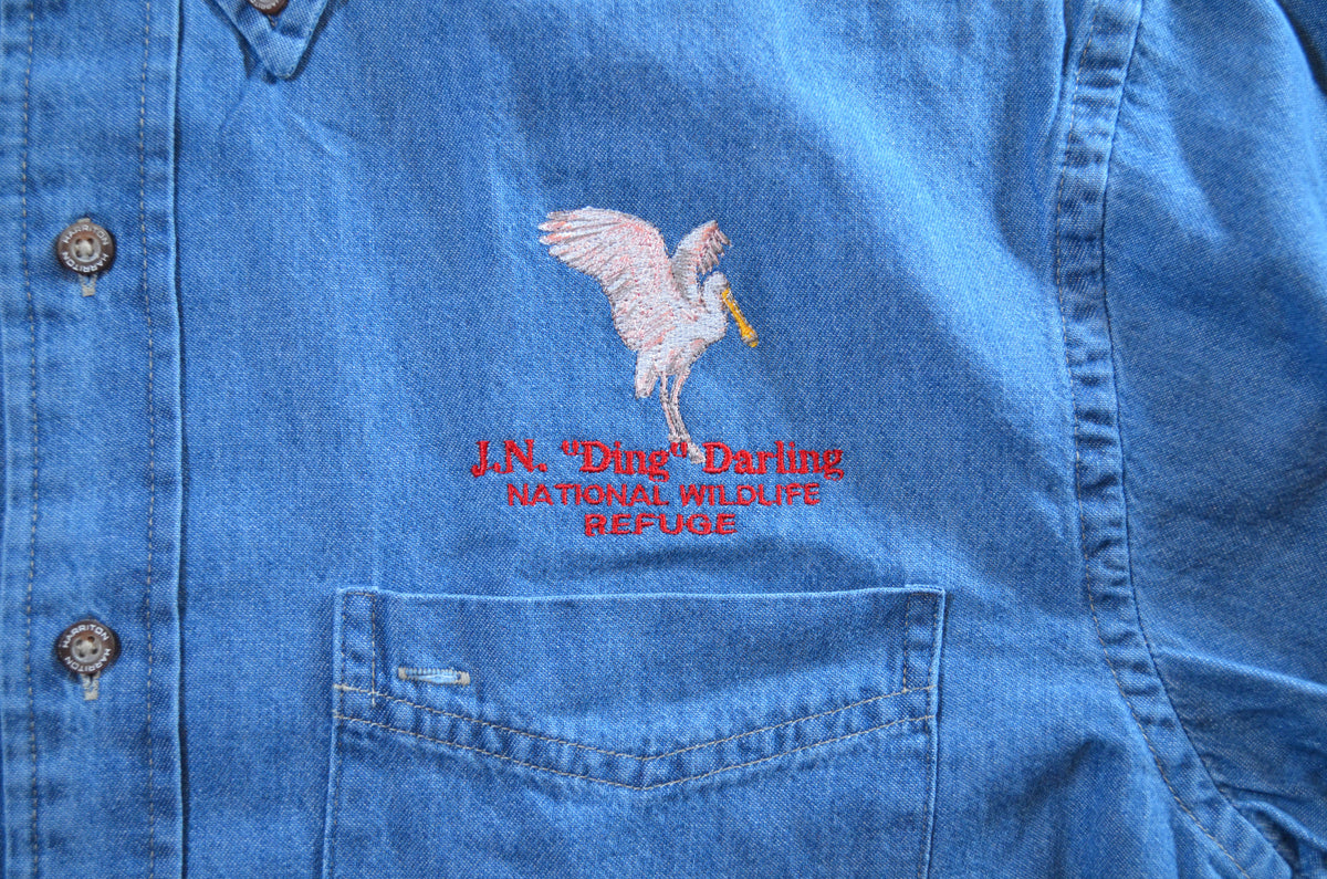 Roseate Spoonbill Denim Long Sleeve Shirt