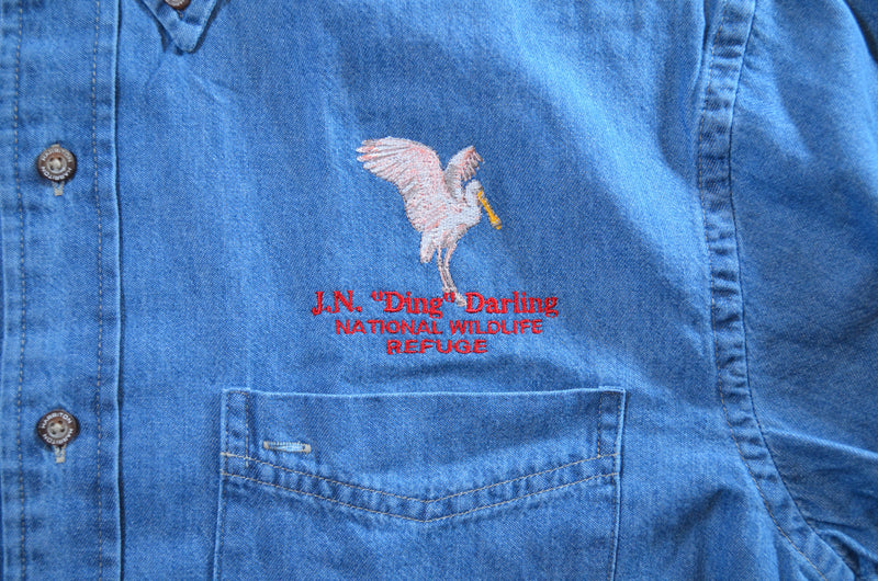 Roseate Spoonbill Denim Long Sleeve Shirt
