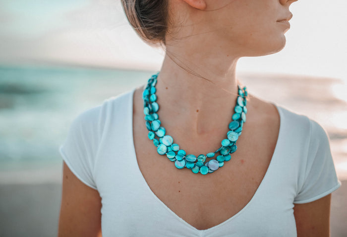 Mother of Pearl 3-Strand Necklace - Turquoise