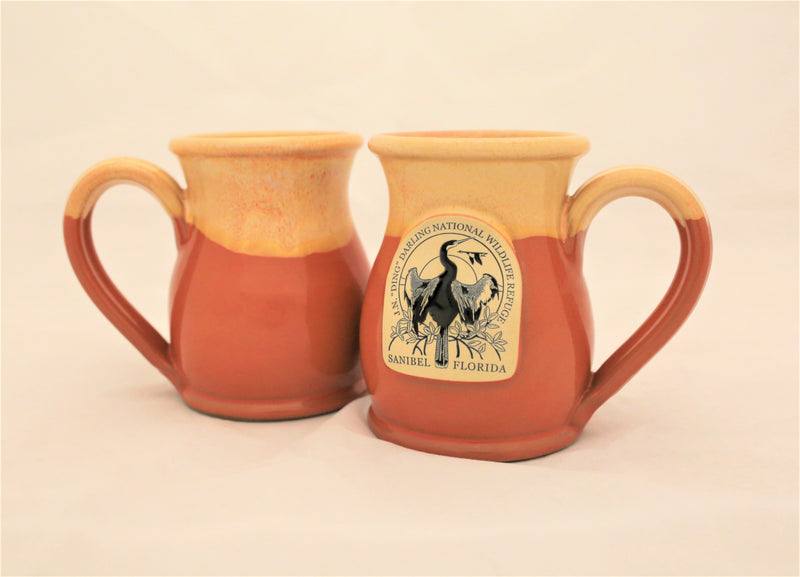 Hand Thrown Pottery Mug Coral with Light Yellow Glaze - Wildlife Society Logo