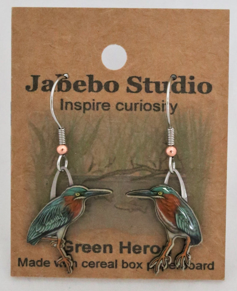 Recycled Green Heron Earrings