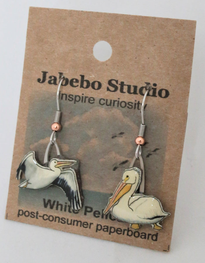 Recycled White Pelican Earrings