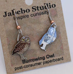 Recycled Burrowing Owl Earrings