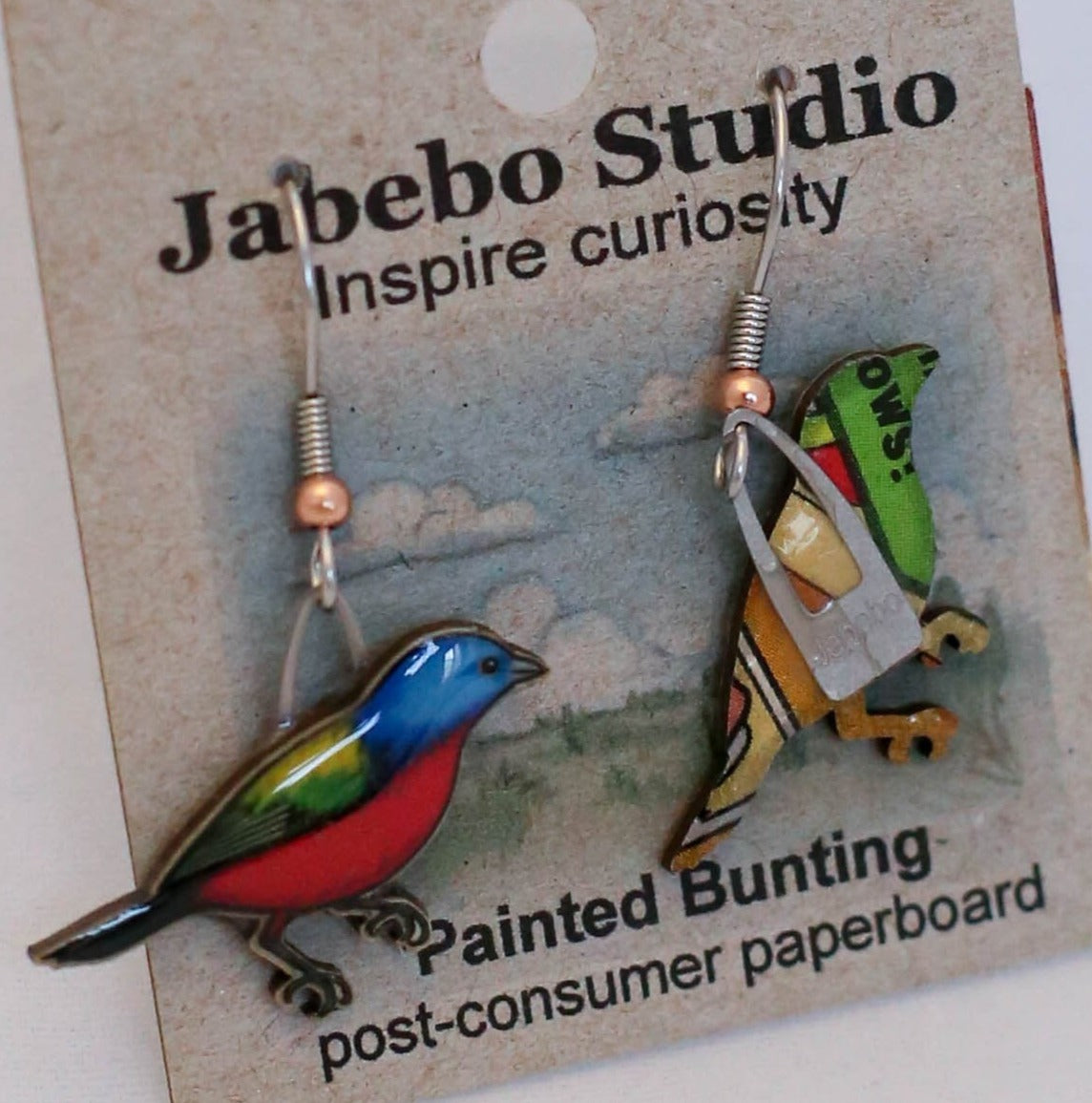 Recycled Painted Bunting Earrings