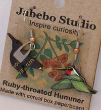 Recycled Ruby-Throated Hummingbird Earrings