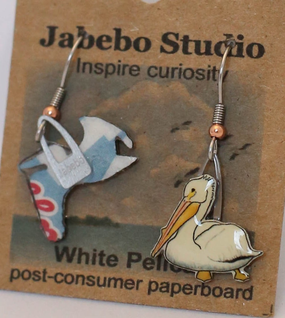 Recycled White Pelican Earrings