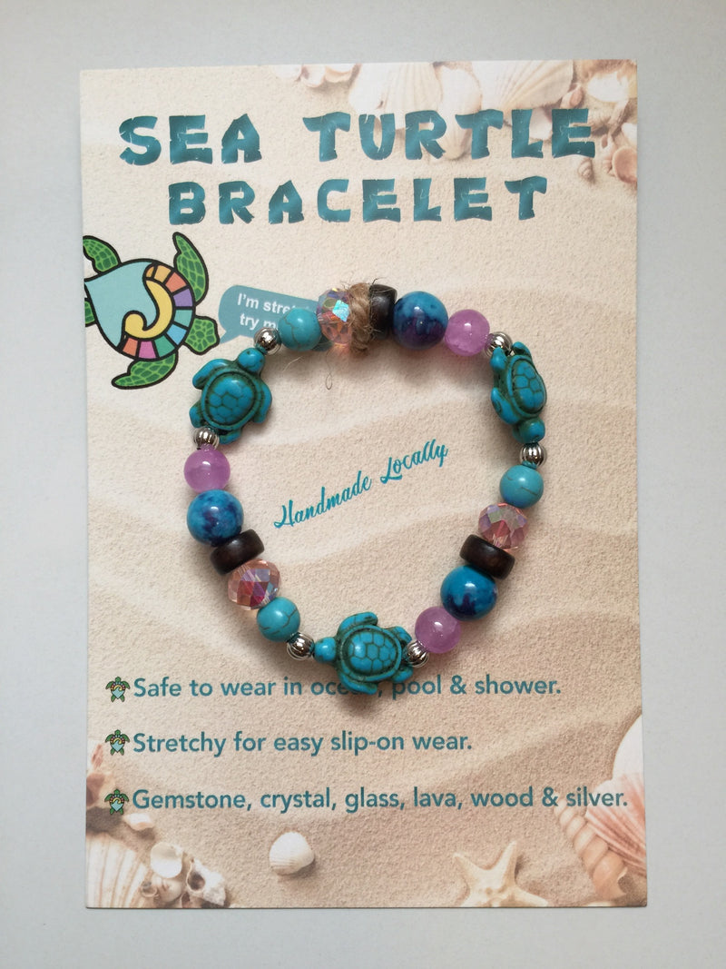 Handmade Sea Turtle  Bracelet - Aqua Purple