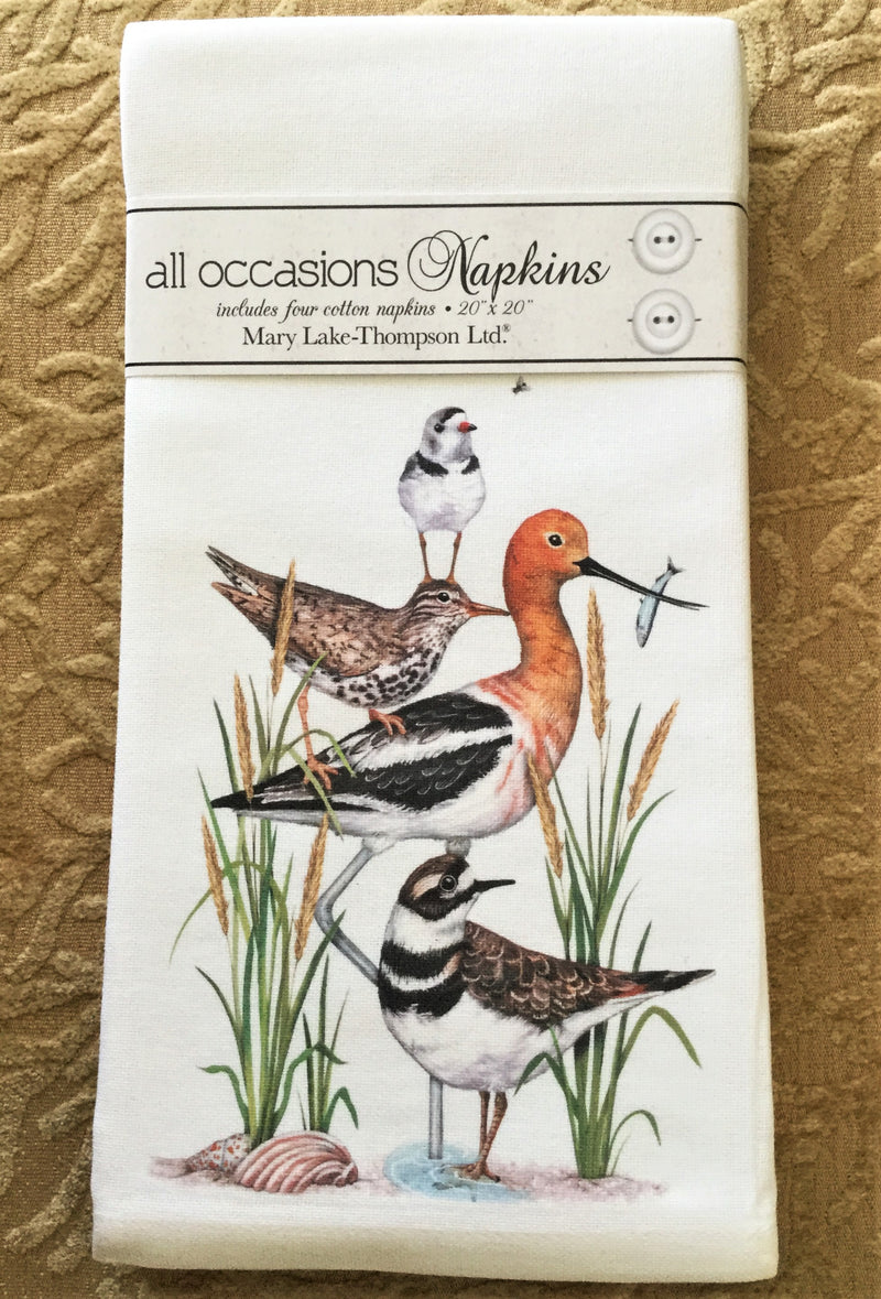All-Occasion Cotton Napkins - Stacked Shorebirds - Set of 4