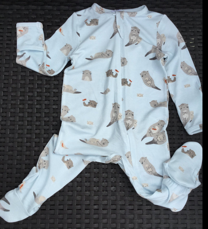 Footed Zip-front Romper - Otters