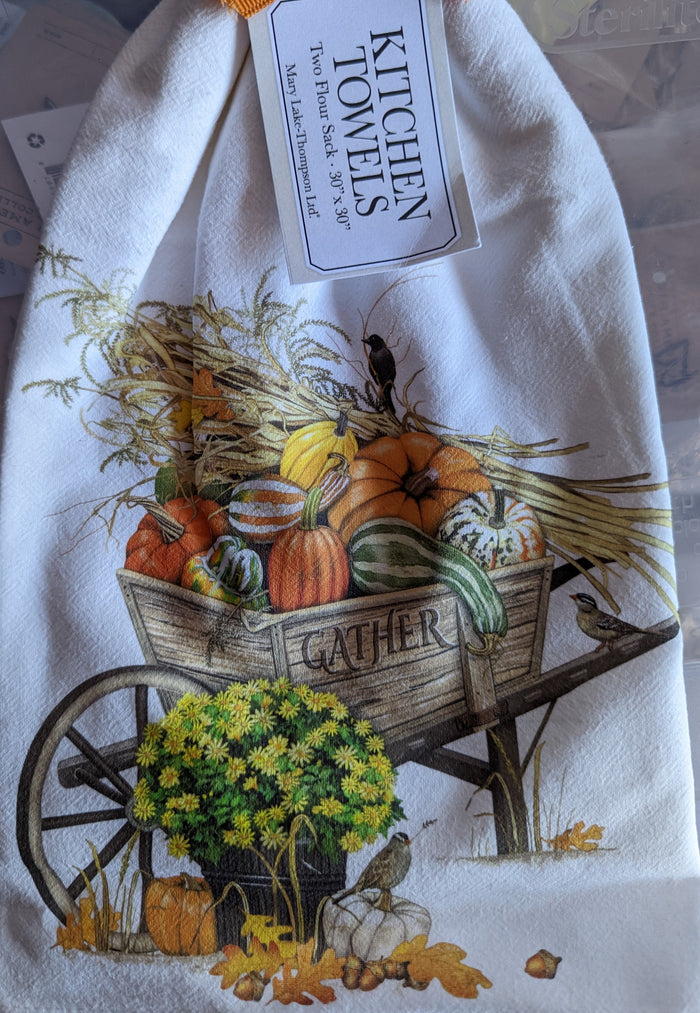 Kitchen Towels - Set of Two - Pumpkin Wheelbarrow