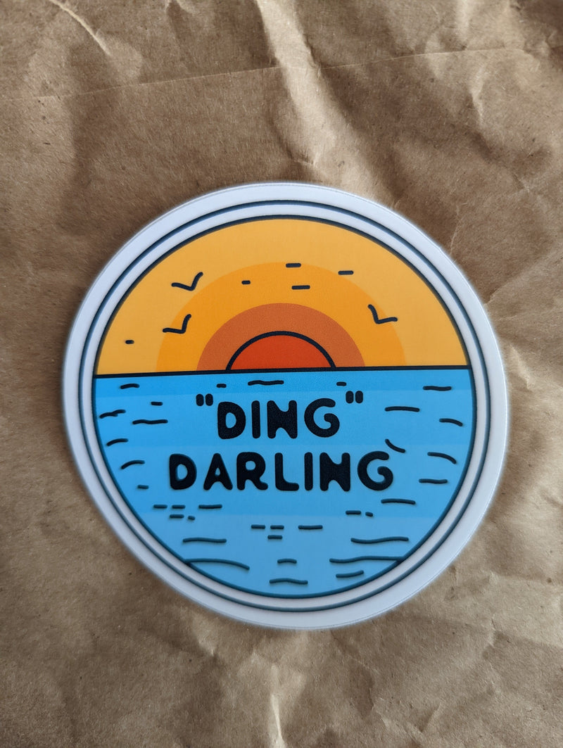 "Ding" Darling Sunset Waves With Birds Sticker