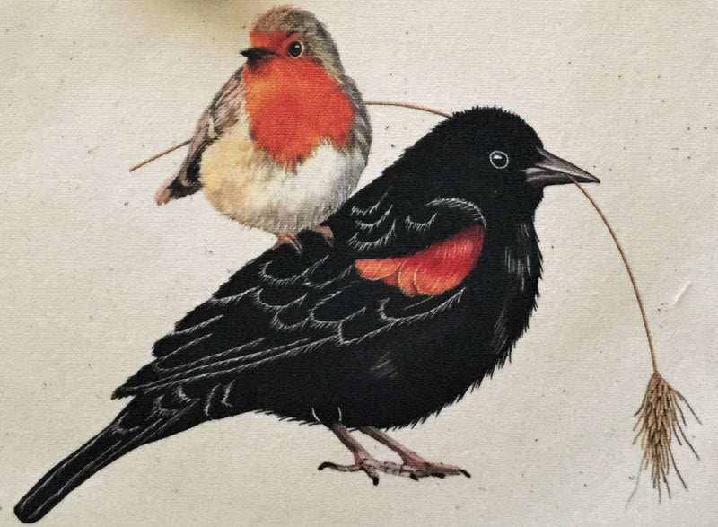 Canvas Zipper Pouch - Autumn Birds - Vintage Design