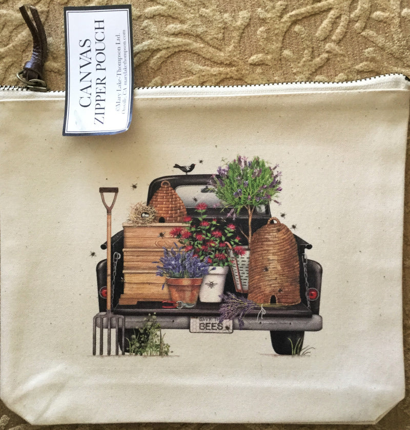 Canvas Zipper Pouch - Save the Bees Truck - Vintage Design
