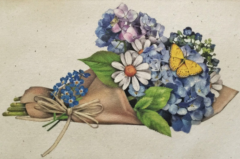 Canvas Zipper Pouch - Hydrangea Bouquet - Vintage Design