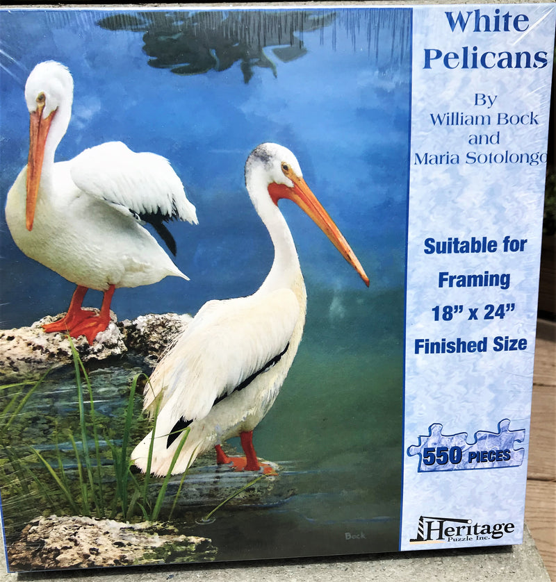 White Pelicans - 550 Piece Puzzle - Made in the USA