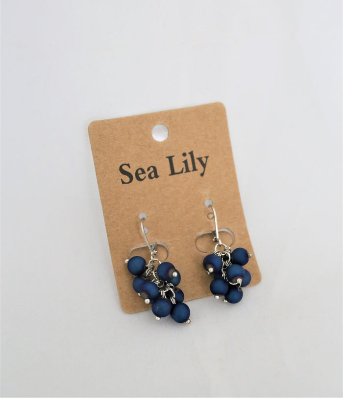 Geode Cluster Dangle Earrings - Blue