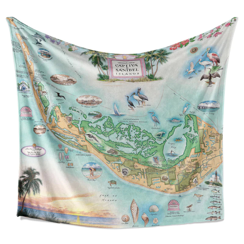 Sanibel & Captiva Historical Map Fleece Blanket - 58" x 50"
