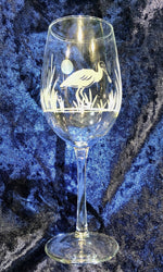 Etched Wine Glass 18oz - Roseate Spoonbill - Custom Artwork