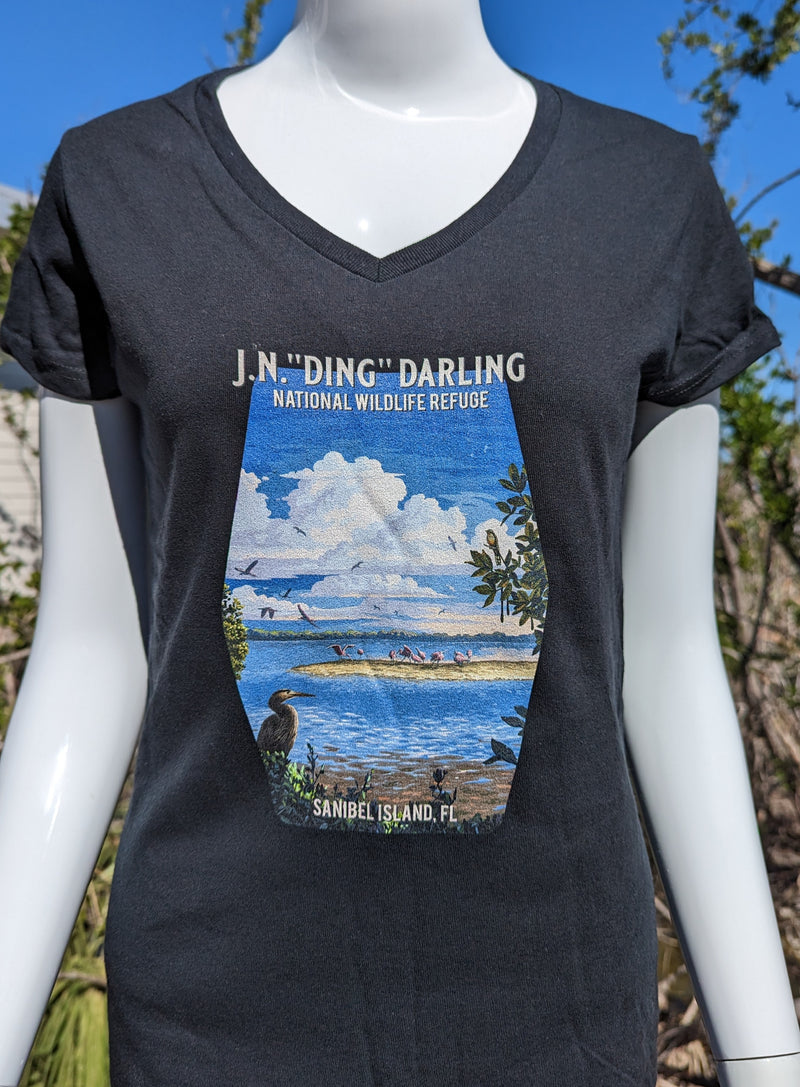 "Ding" Darling Wild Spaces Collection - Ladies V-Neck T-Shirt - Black