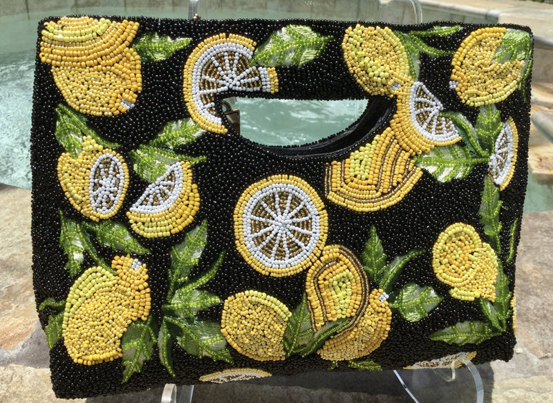 Zesty Hand-beaded Lemons Handle Bag by Mary Frances