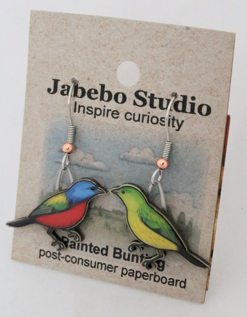 Recycled Painted Bunting Earrings