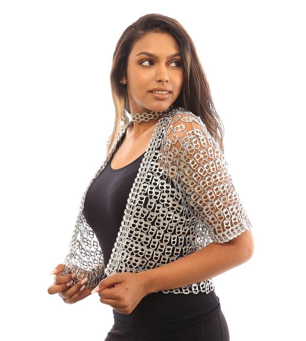 Eco-Friendly Upcycled Pop-Top Silver Shrug Jacket - Bolero