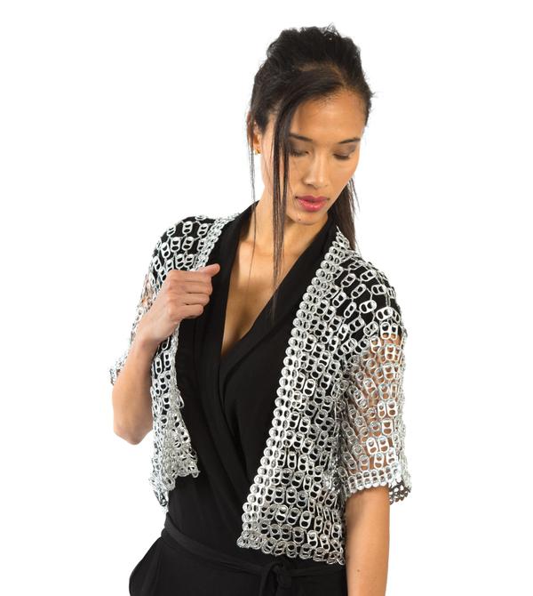 Eco-Friendly Upcycled Pop-Top Silver Shrug Jacket - Bolero