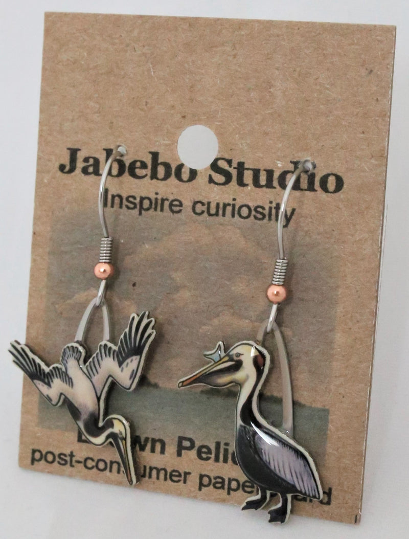 Recycled Brown Pelican Earrings