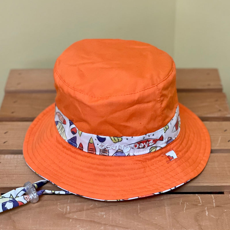 Kids Reversible Cotton Bucket Hat - Happy Fish - 2 sizes