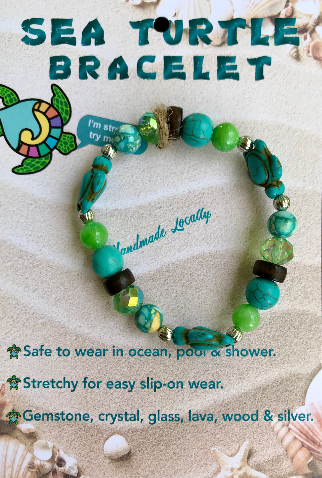Handmade Sea Turtle  Bracelet - Aqua Green