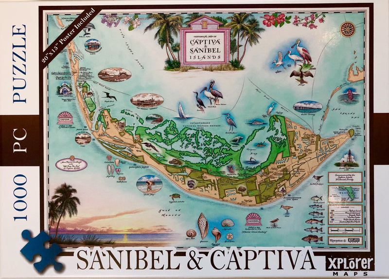 Sanibel & Captiva Historical Map - 1,000 Piece Puzzle - 20" by 15" Poster Included