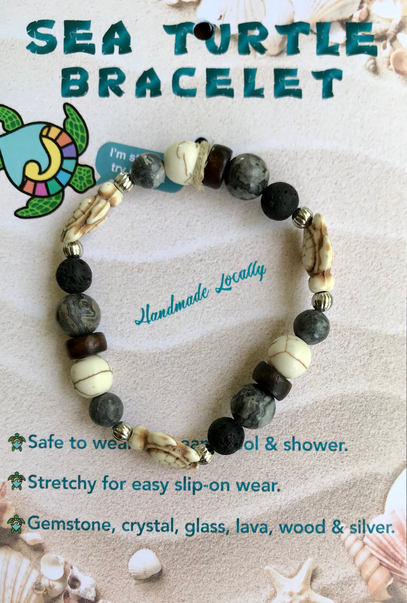 Handmade Sea Turtle  Bracelet - Charcoal Neutral