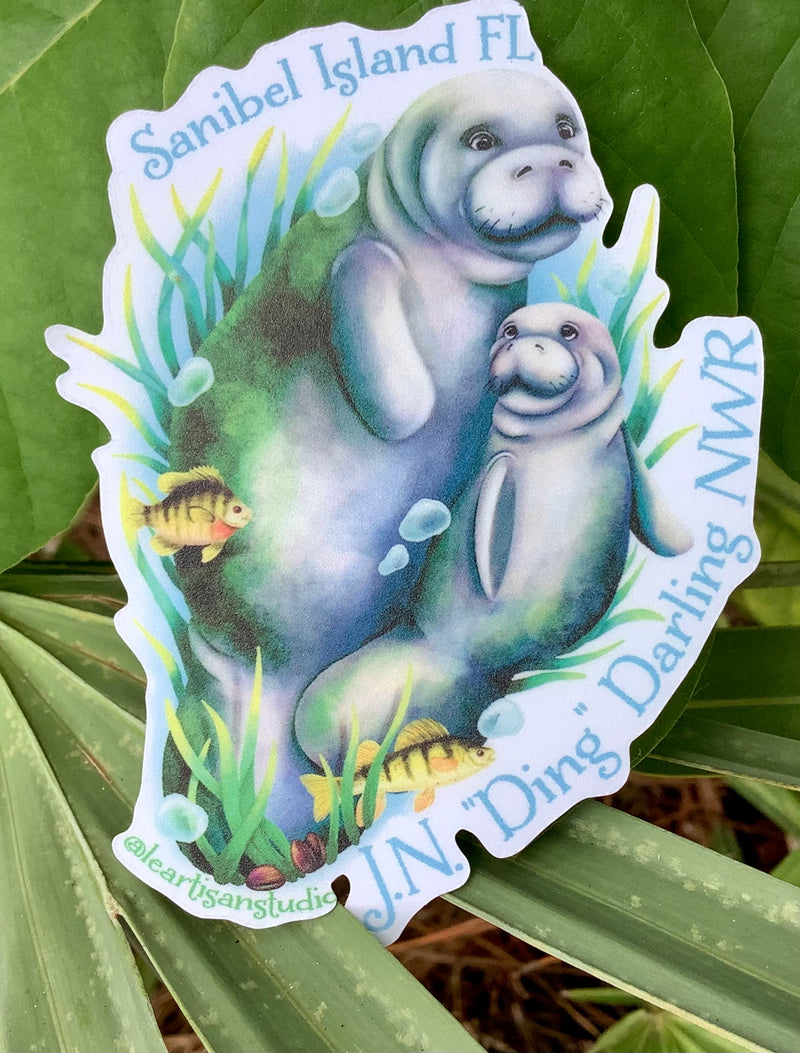 Manatee Family 2 - "Ding" Darling Whimsical Art Sticker