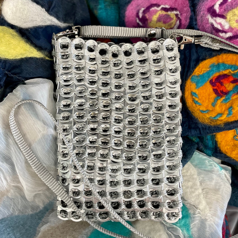 Upcycled Metallic Phone Crossbody Bag - Artisan Handcrafted
