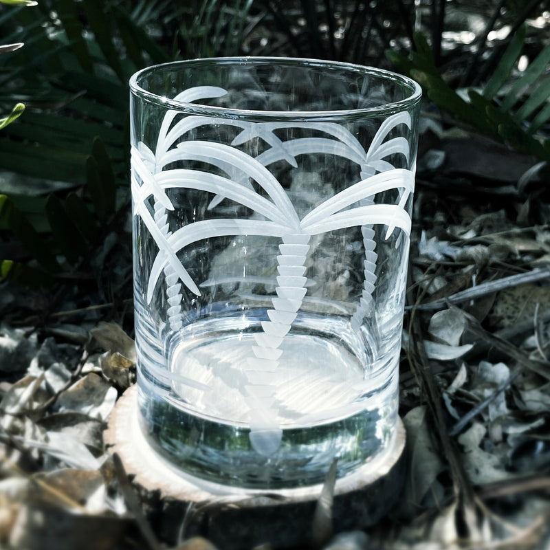 Etched Double Old-Fashioned Glass 14oz - Palm Tree