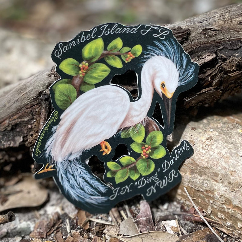 Snowy Egret - "Ding" Darling Whimsical Art Sticker