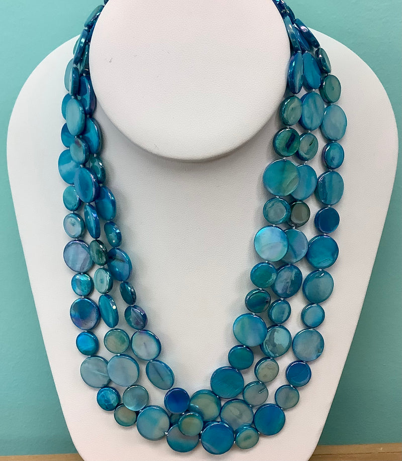 Mother of Pearl 3-Strand Necklace - Turquoise