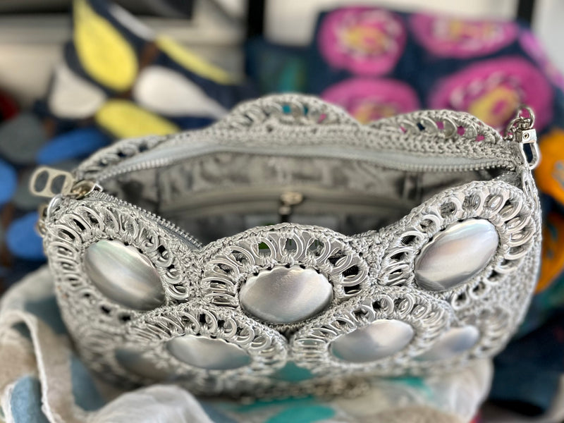 Upcycled Concho Shell Metallic Clutch - Silver - Artisan Handcrafted