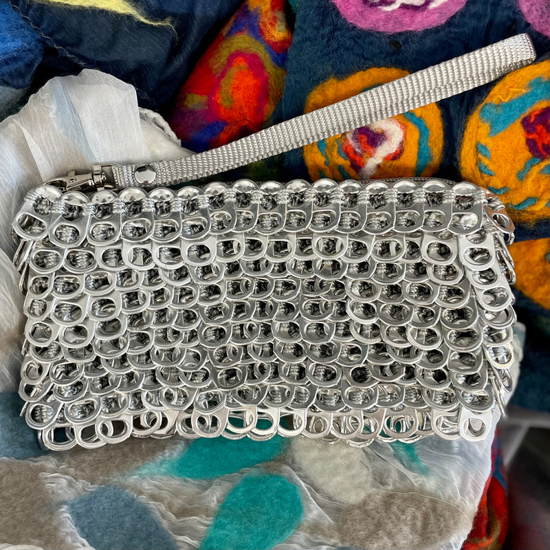 Upcycled Puff Silver Metallic Wristlet - Artisan Handcrafted